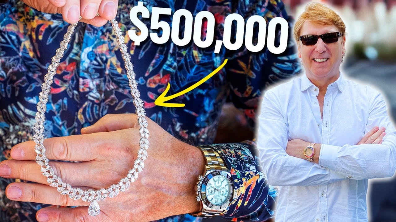 YouTube post by @ProducerMichael for Happy Jewelers. Caption reads: Buying My Wife a $500,000 Diamond Necklace!.