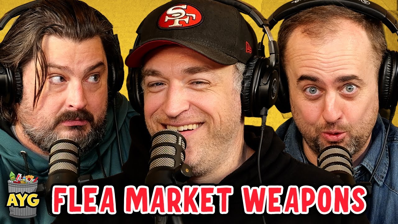 YouTube post by @AreYouGarbage for HexClad. Caption reads: Flea Market Weapons w/ Dan Soder | Are You Garbage....