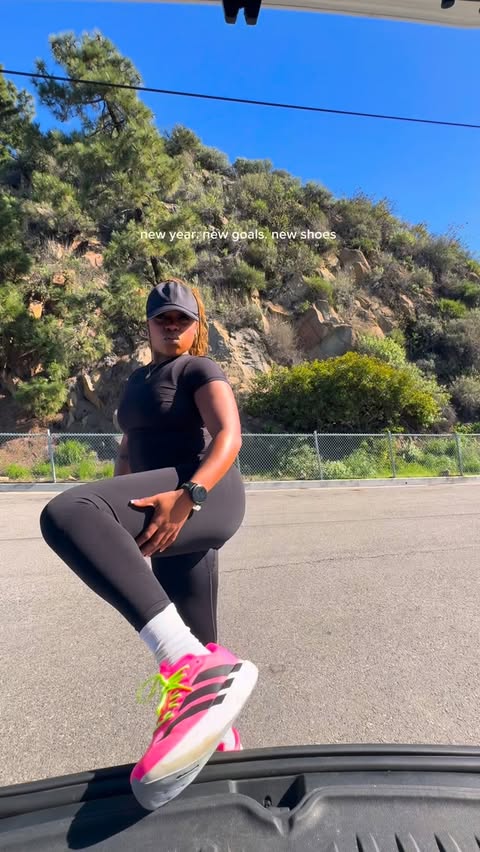 Instagram post by an influencer for adidas Running. Caption reads: [...] in 2026 😌💓👟🏃🏾‍♀️ @adidasrunning....