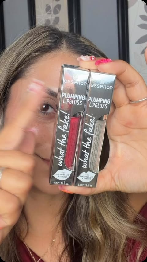Instagram post by @affordablestylesnicole for essence cosmetics. Caption reads: [...] #lipgloss #plumpinglipgloss....