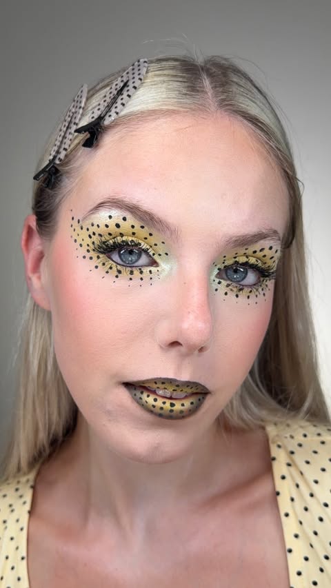 Instagram post by @leahcomptonn for MOTEL. Caption reads: Butter yellow polka dots 🧈⚫️ Top is from....