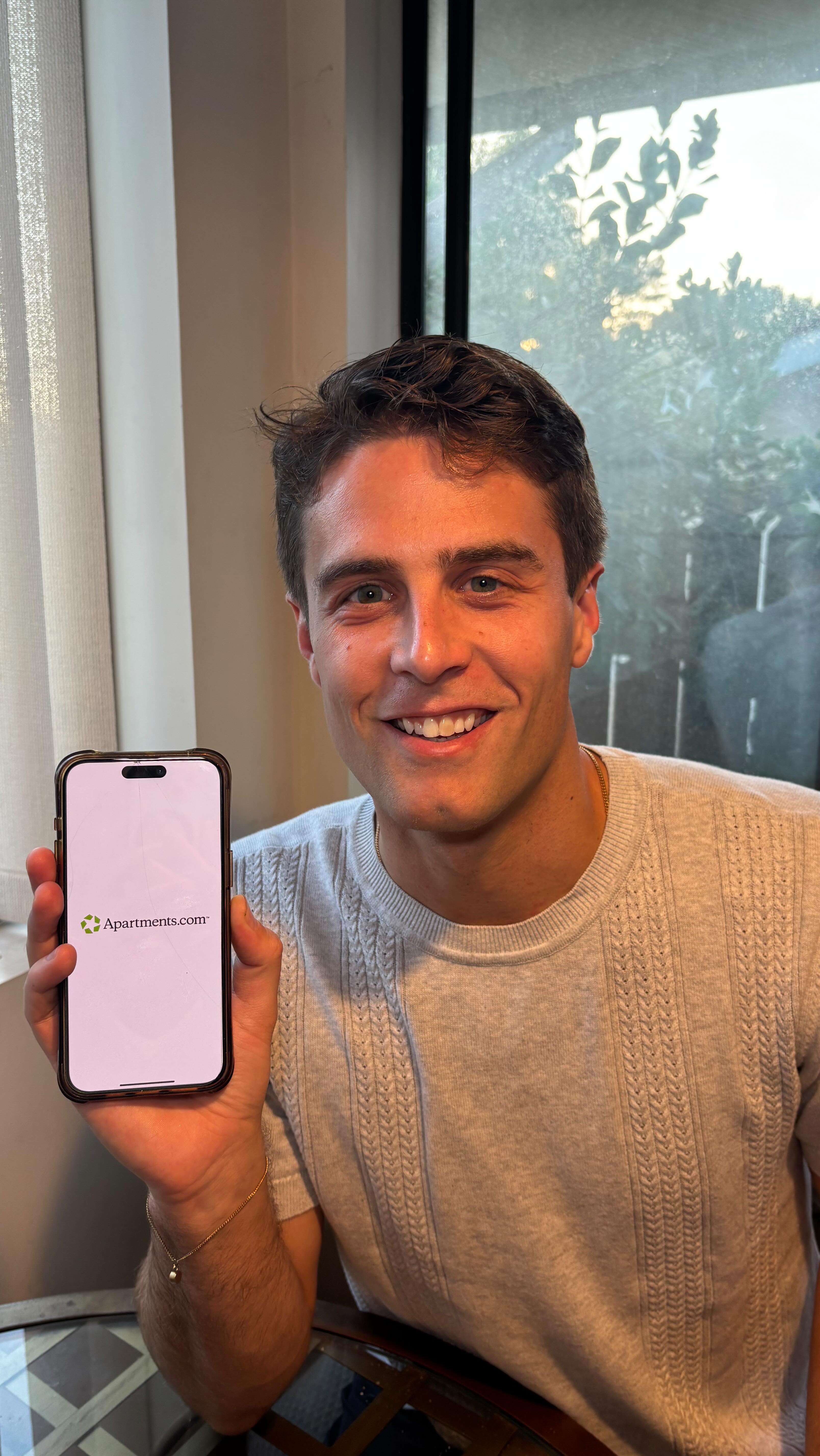 Instagram post by @michael_thomas_white for Apartments. Caption reads: #ad Thanks to @apartmentscom , I found the perfect....