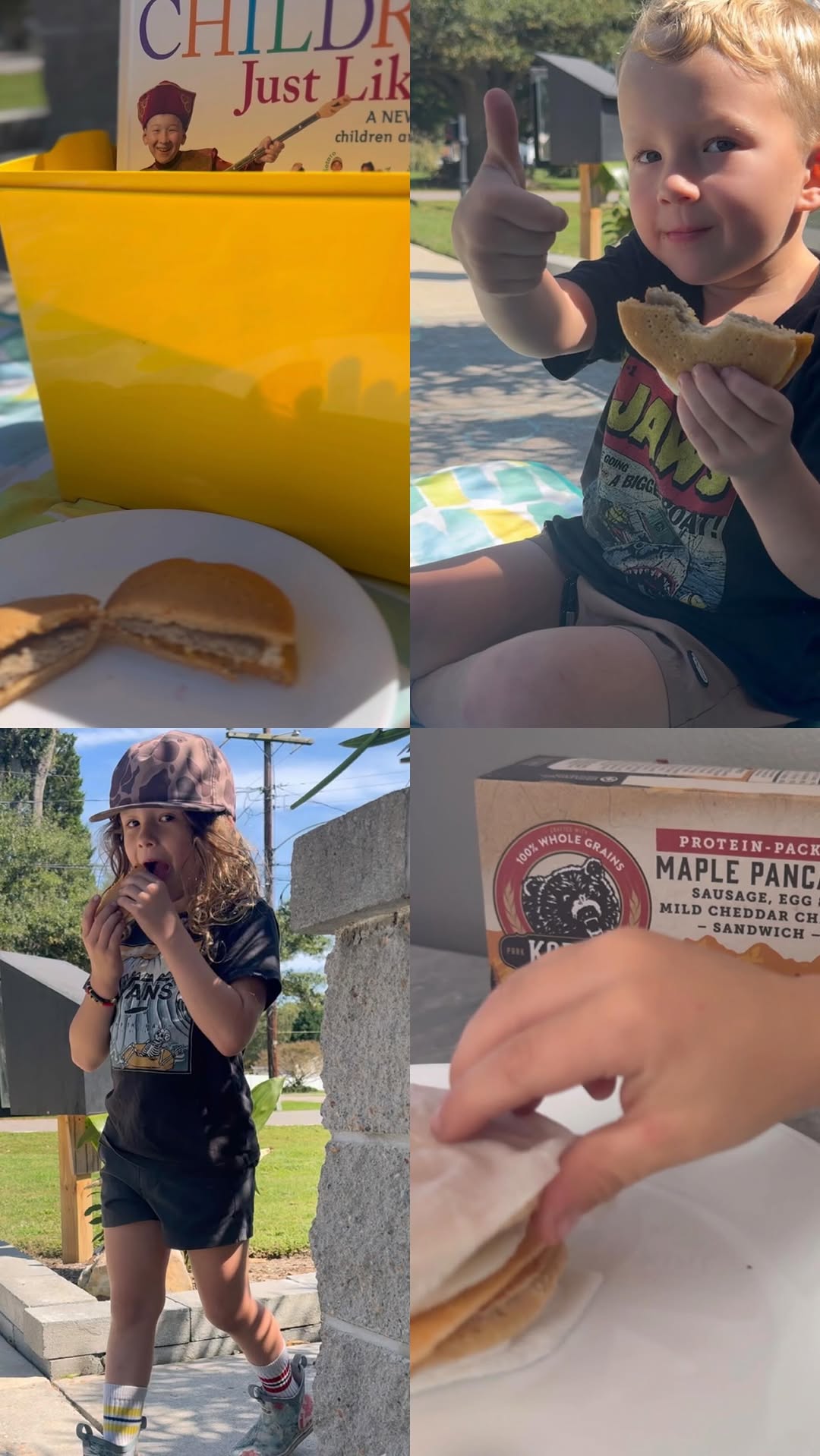 Instagram post by @kodiwian for Kodiak Cakes. Caption reads: Friday mornings move fast—bags packed, books....