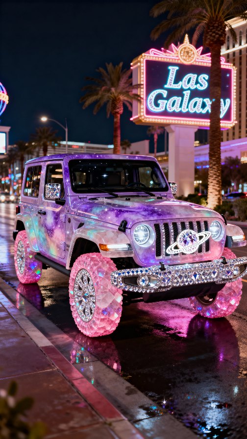 Instagram post by @iridescentaiart for Jeep. Caption reads: Catch me cruising between Mars and the Bellagio in....