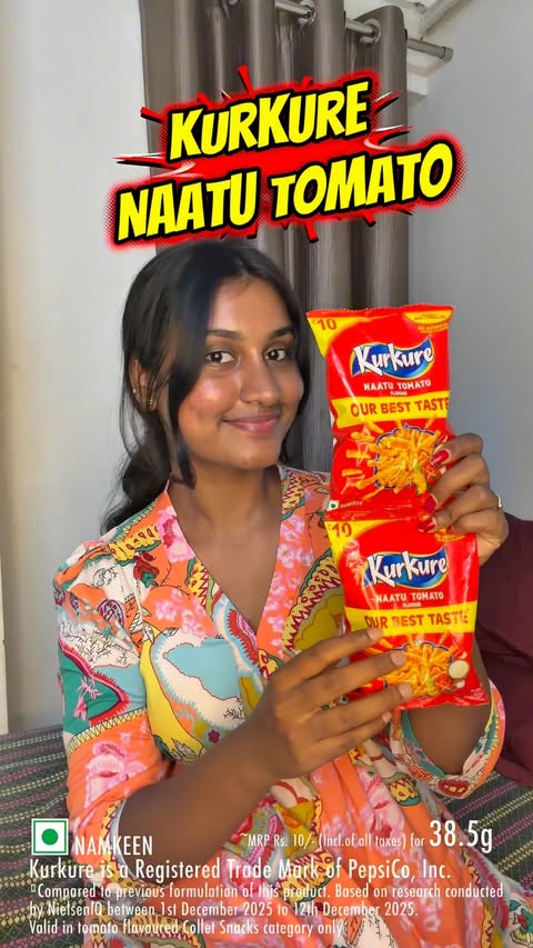 Instagram post by @justkaviyathings for Kurkure. Caption reads: [...] least the snack can be right. 😂🍅 NEW....