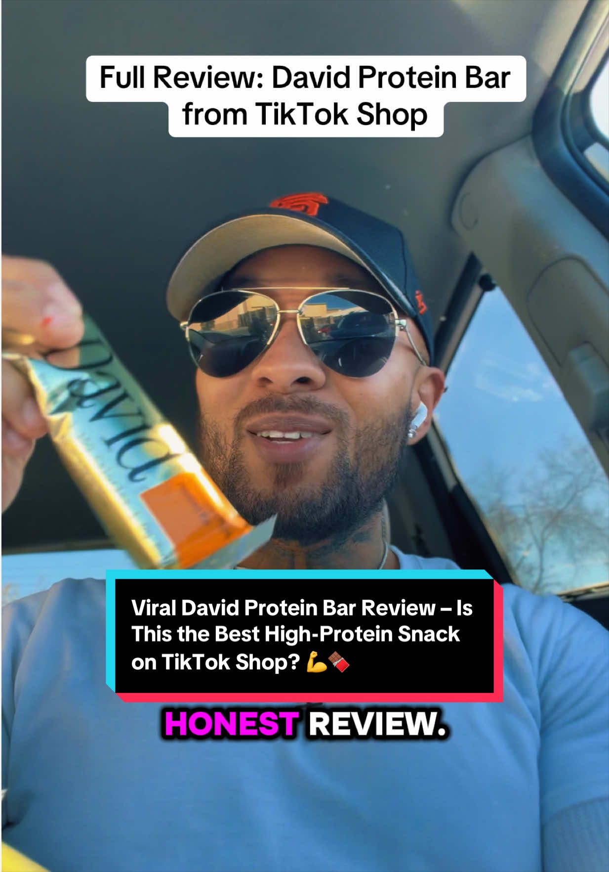 TikTok post by @fiitvsfood for David Protein. Caption reads: I’ve been seeing the David Protein Bar all over....