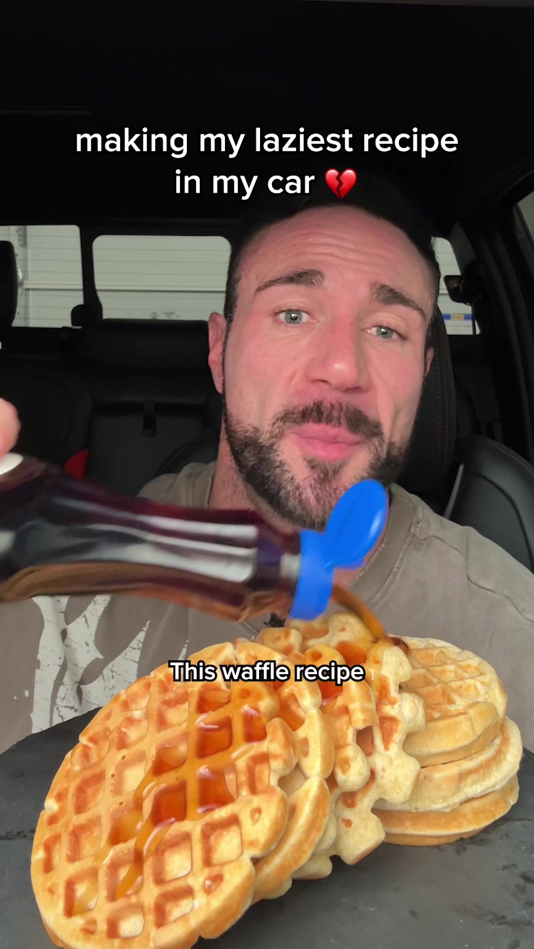 TikTok post by @noeldeyzel_bodybuilder for RYSE Supplements. Caption reads: need to get a bigger waffle maker so I can have....