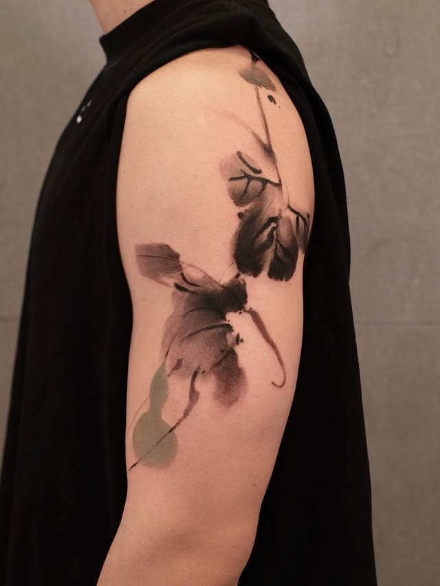 Instagram post by @chenjie.newtattoo for Pepax Official. Caption reads: The Charm Of Ink Wash⚫️ Sponsors:....