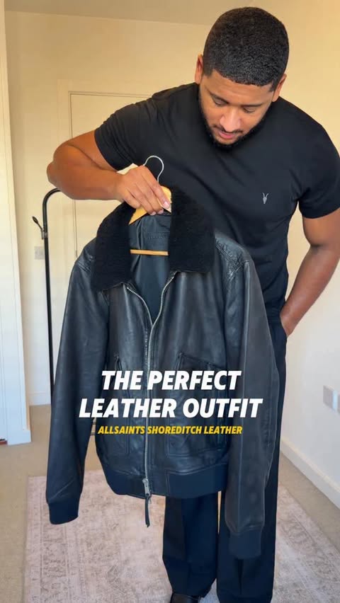 Instagram post by @tjtalksscents for ALLSAINTS. Caption reads: AD Shoreditch Leather by AllSaints is what you....