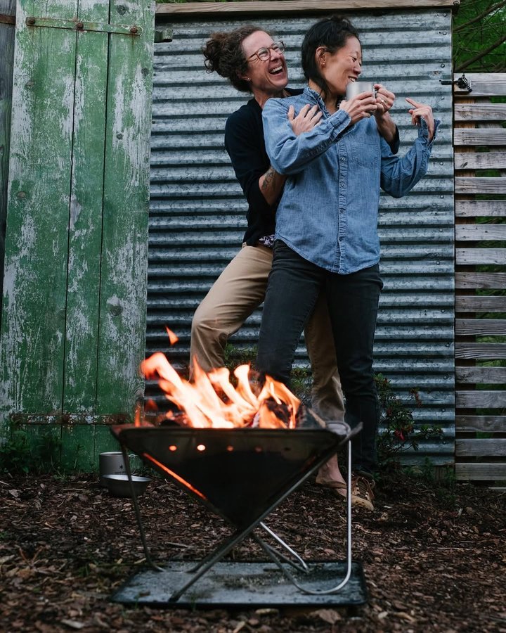 Instagram post by @authenticstoryco for Snow Peak. Caption reads: [...] Takibi Fire and Grill made by @snowpeakUSA....