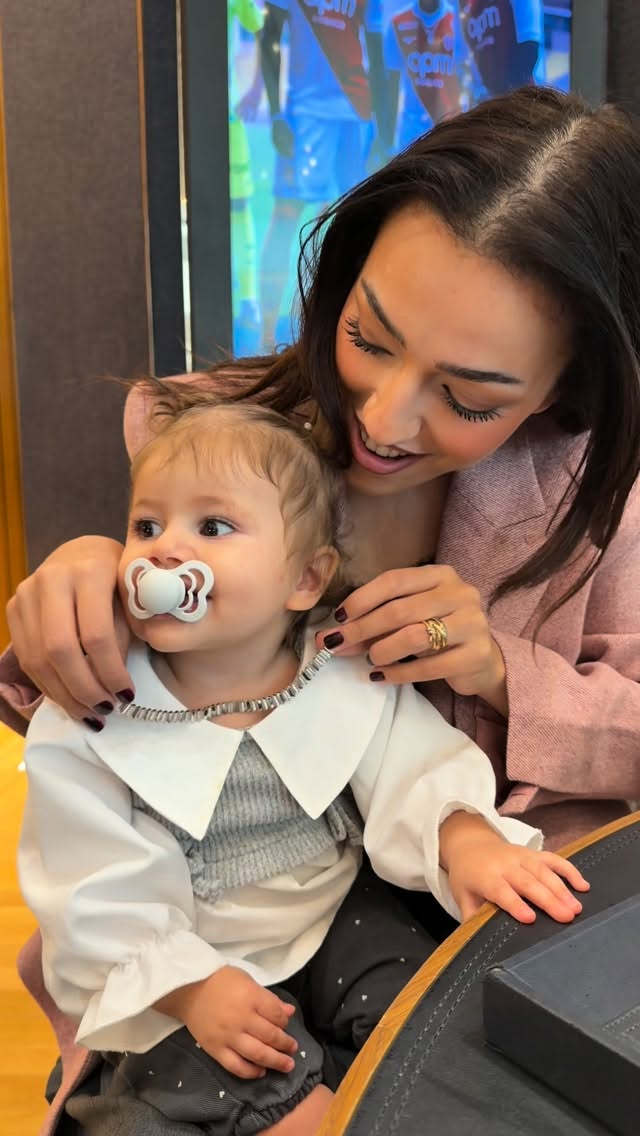 Instagram post by @noraandkhalid for APM Monaco. Caption reads: Our clever little girl just KNOWS what’s good!....