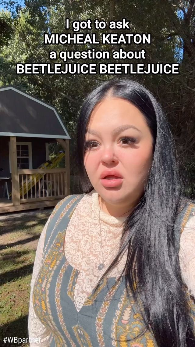 Instagram post by @celinaspookyboo for Beetlejuice. Caption reads: Asking Mr. BEETLEJUICE himself a question! ....