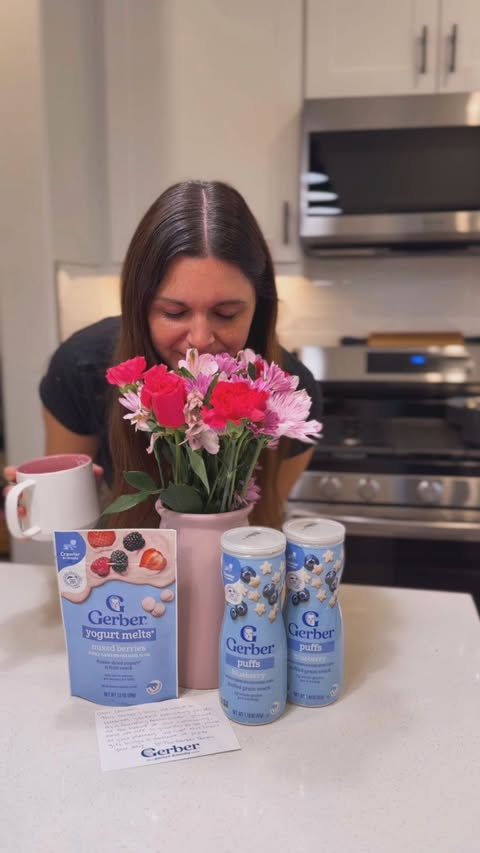 Instagram post by @theallaroundmama for Gerber. Caption reads: #MyGerberPartner Motherhood is a collection of....