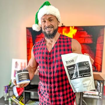 Instagram post by @thebodybuildingvegan for True Nutrition. Caption reads: [...] goals by placing your order at....