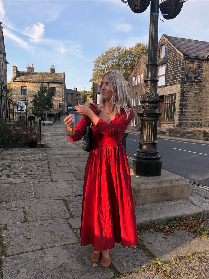 Instagram post by @sarmeghughes for Christy Dawn. Caption reads: [...] maybe be my Christmas Day dress ❤️....