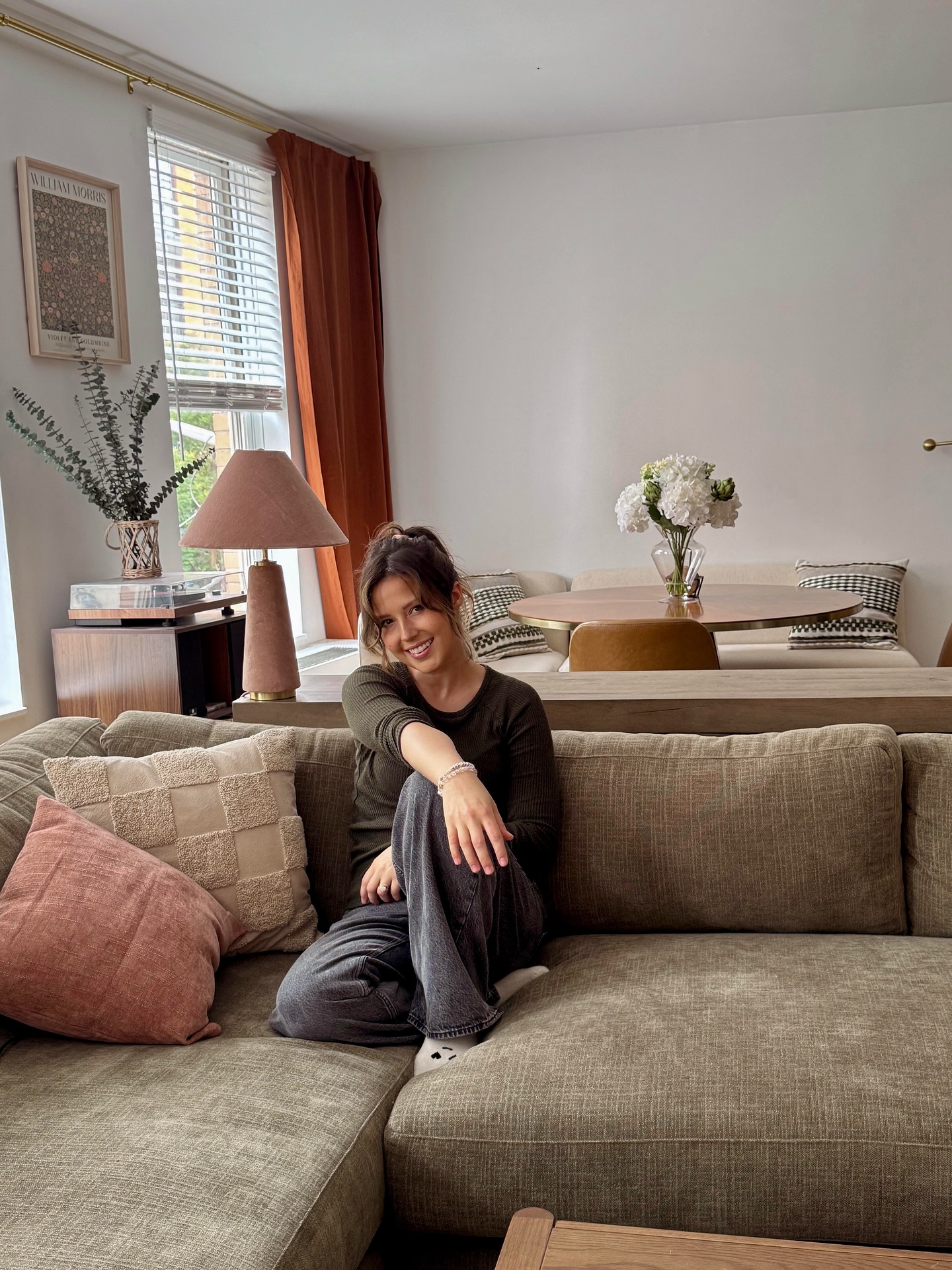 Instagram post by @thekatiethurston for Havenly. Caption reads: #APARTMENTREVEAL ✨ Huge thanks to @thehavenly for....