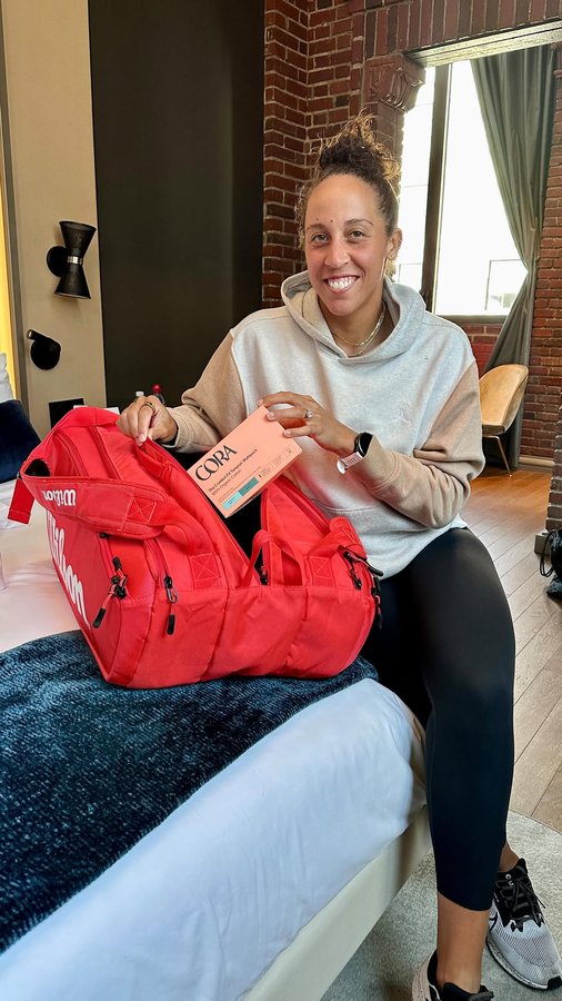Instagram post by @madisonkeys for Cora. Caption reads: With @our.cora, I’m ready for anything the US Open....