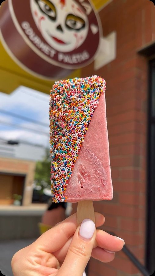 Instagram post by @wheretoeatcharlotte for Morelia Gourmet Paletas. Caption reads: Yes yes yes! @paletasmorelia 🤤 Gluten free, Dairy....