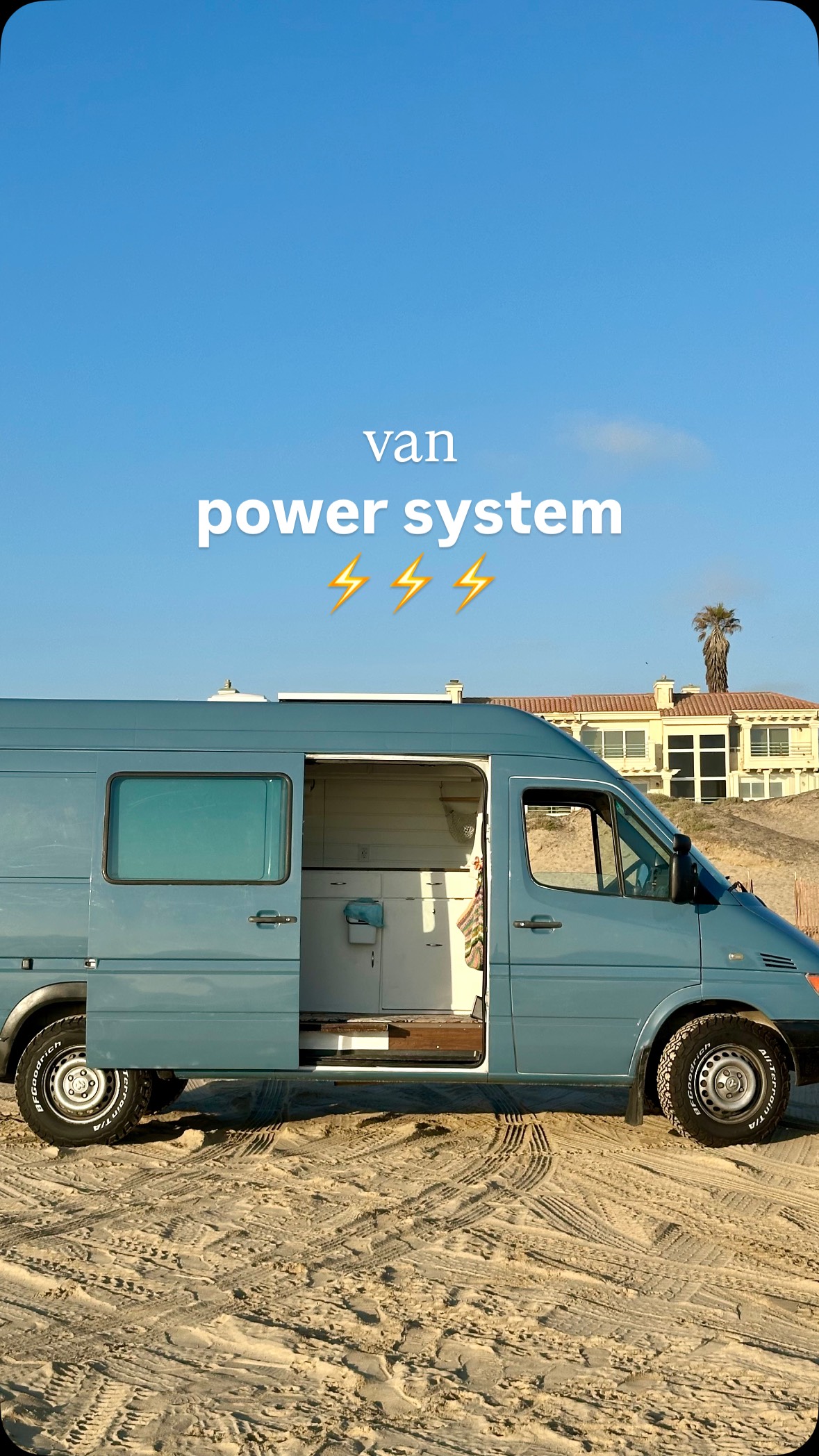 Instagram post by @samandkellysvan for Battle Born Batteries. Caption reads: storytime 🤭 mistakes were made - but upgrades....