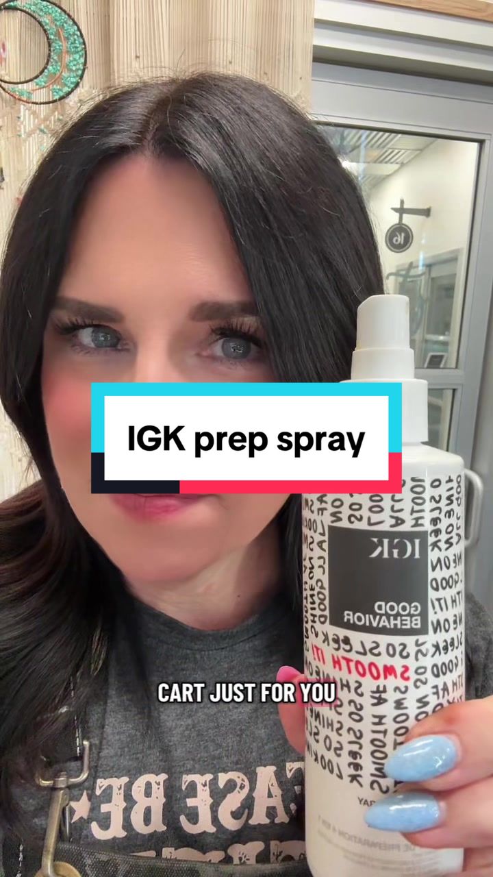 TikTok post by @kariellabeauty for IGK Hair. Caption reads: @IGK Hair Good Behavior 4-in-1 Prep [...].