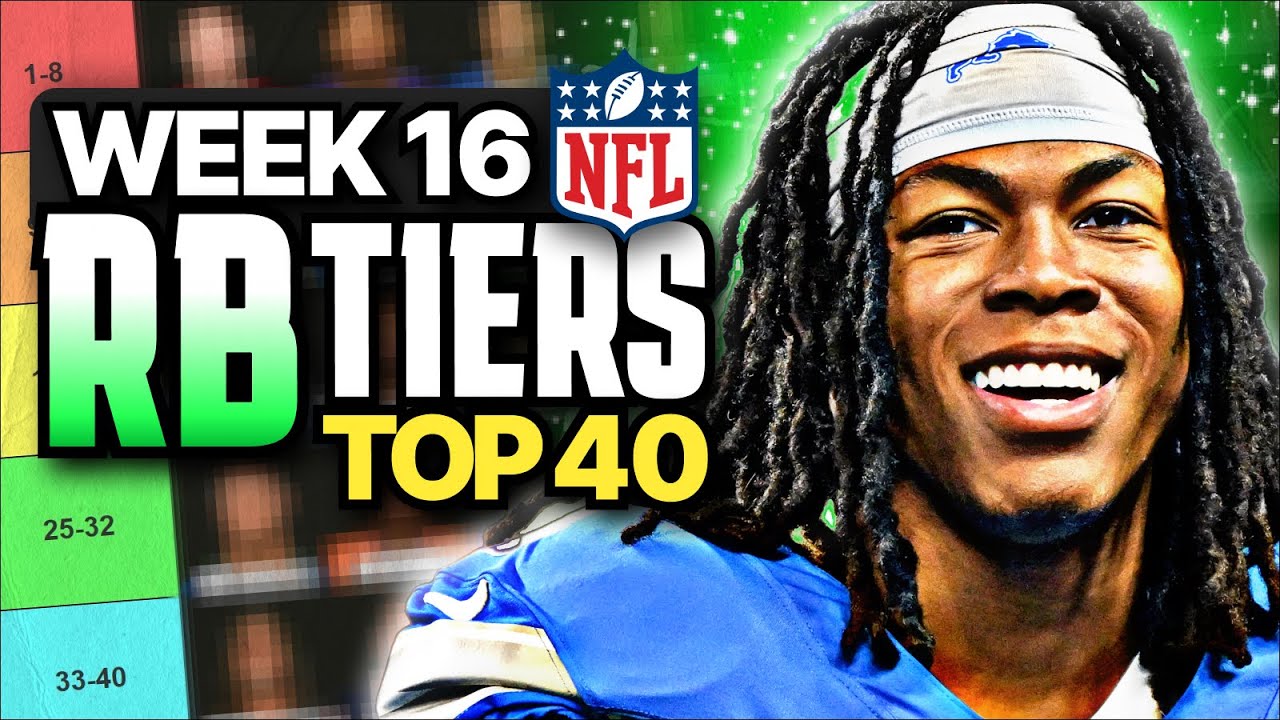 YouTube post by @JoshandHayden for Omaha Steaks. Caption reads: Week 16 Fantasy Football RB Rankings (Top 40).