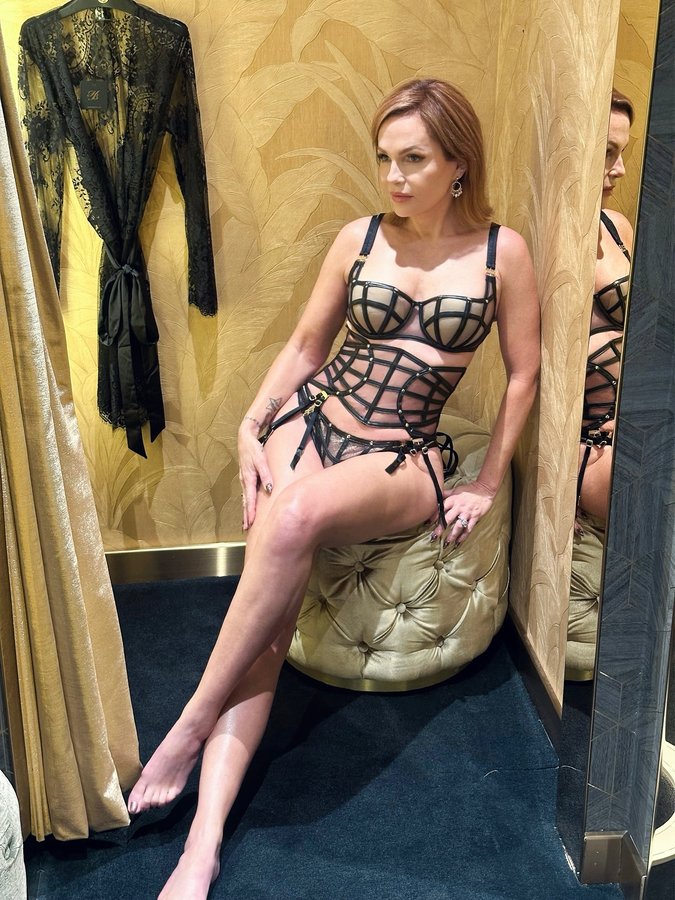 Instagram post by @angela_miller_kumar for Honey Birdette. Caption reads: I chose the @honeybirdette Taisha set! 🖤🖤🖤 I....