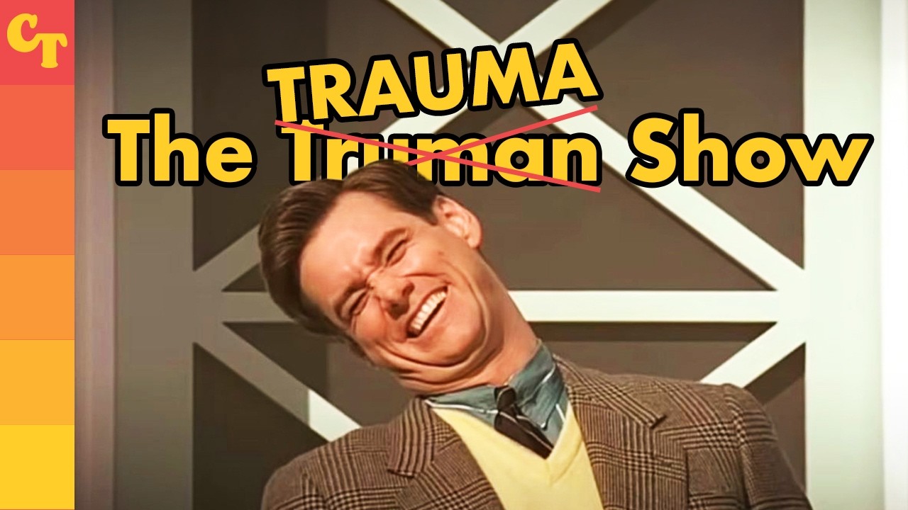 YouTube post by @CinemaTherapyShow for Squarespace. Caption reads: Therapist Reacts to THE TRUMAN SHOW.
