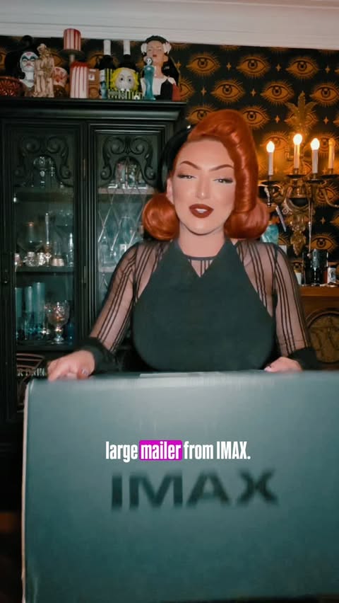 Instagram post by @pinupdollashleymarie for IMAX. Caption reads: [...] 🧟‍♀️ Unbox this @residentevil x IMAX mailer....