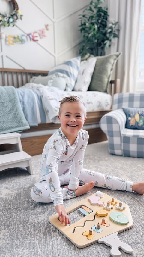 Instagram post by @ourhuddybuddy for Pottery Barn Kids. Caption reads: [...] decorate his room with the help of....
