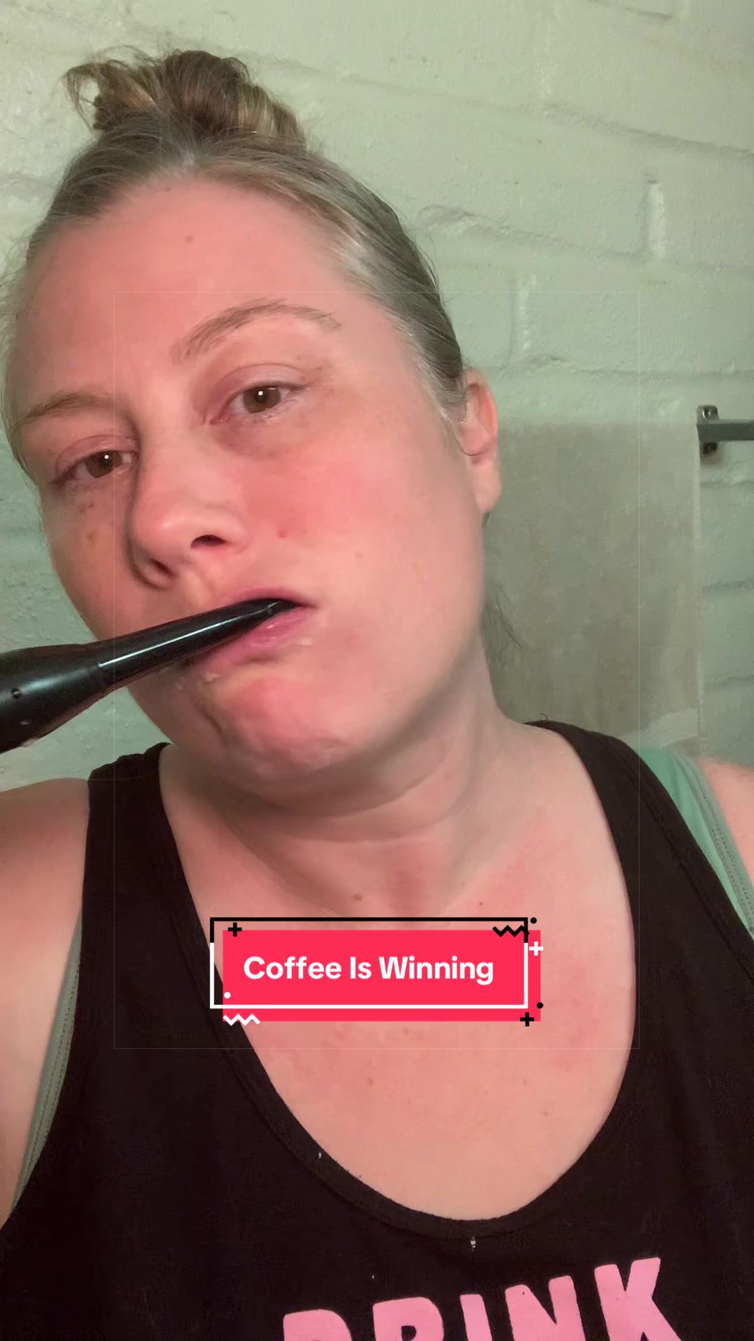 TikTok post by @midlife.with.dawn for Nathan & Sons. Caption reads: I blame coffee…🧋@Nathan & Sons #Over40 #OralCare....