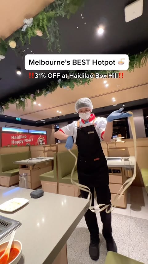Instagram post by @moodyfoodiemelb for Haidilao US. Caption reads: Melbourne!!!! 31% OFF all hot pot dishes at....