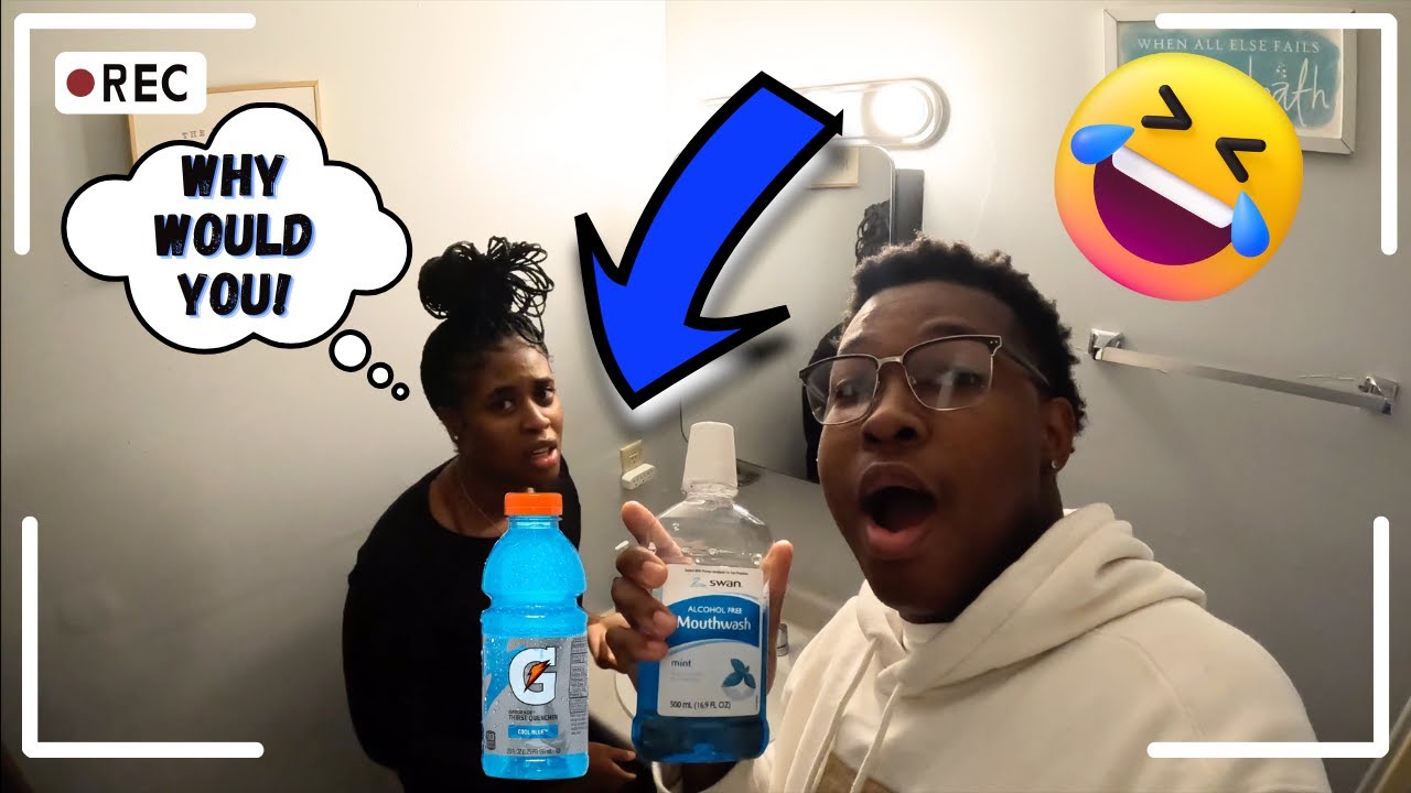 YouTube post by @FAMOUSTRET.V for DAVID ARCHY. Caption reads: REPLACING MY GIRLFRIEND DRINK WITH MOUTHWASH PRANK....