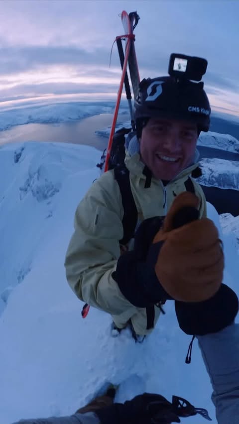 Instagram post by @nikolaischirmer for SCOTT Sports. Caption reads: Topping out with my good friend @kriskopa in our....
