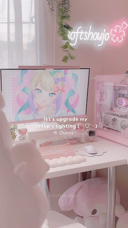 Instagram post by @softshoujo for Quntis. Caption reads: finally added this pink @quntisofficial light bar....