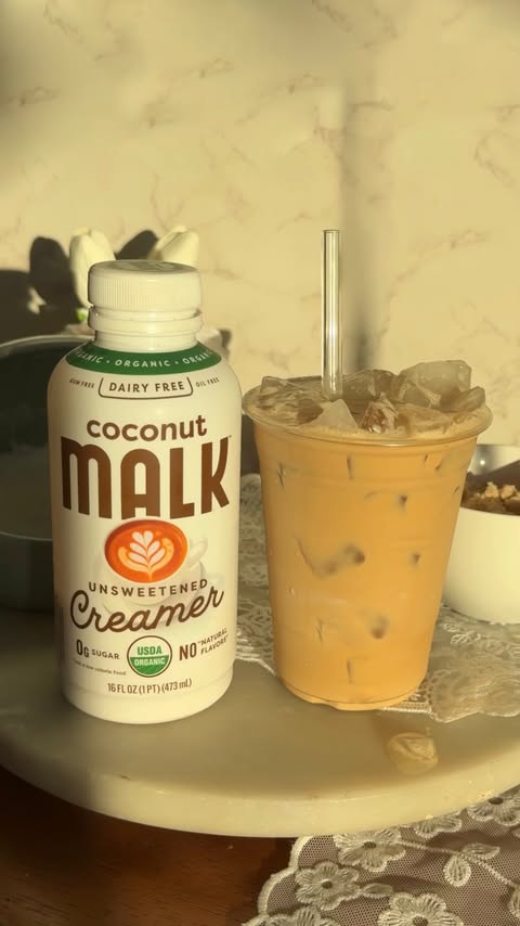 Instagram post by @samanttha_chen for MALK Organics. Caption reads: Making coffee at home has been the easiest part of....