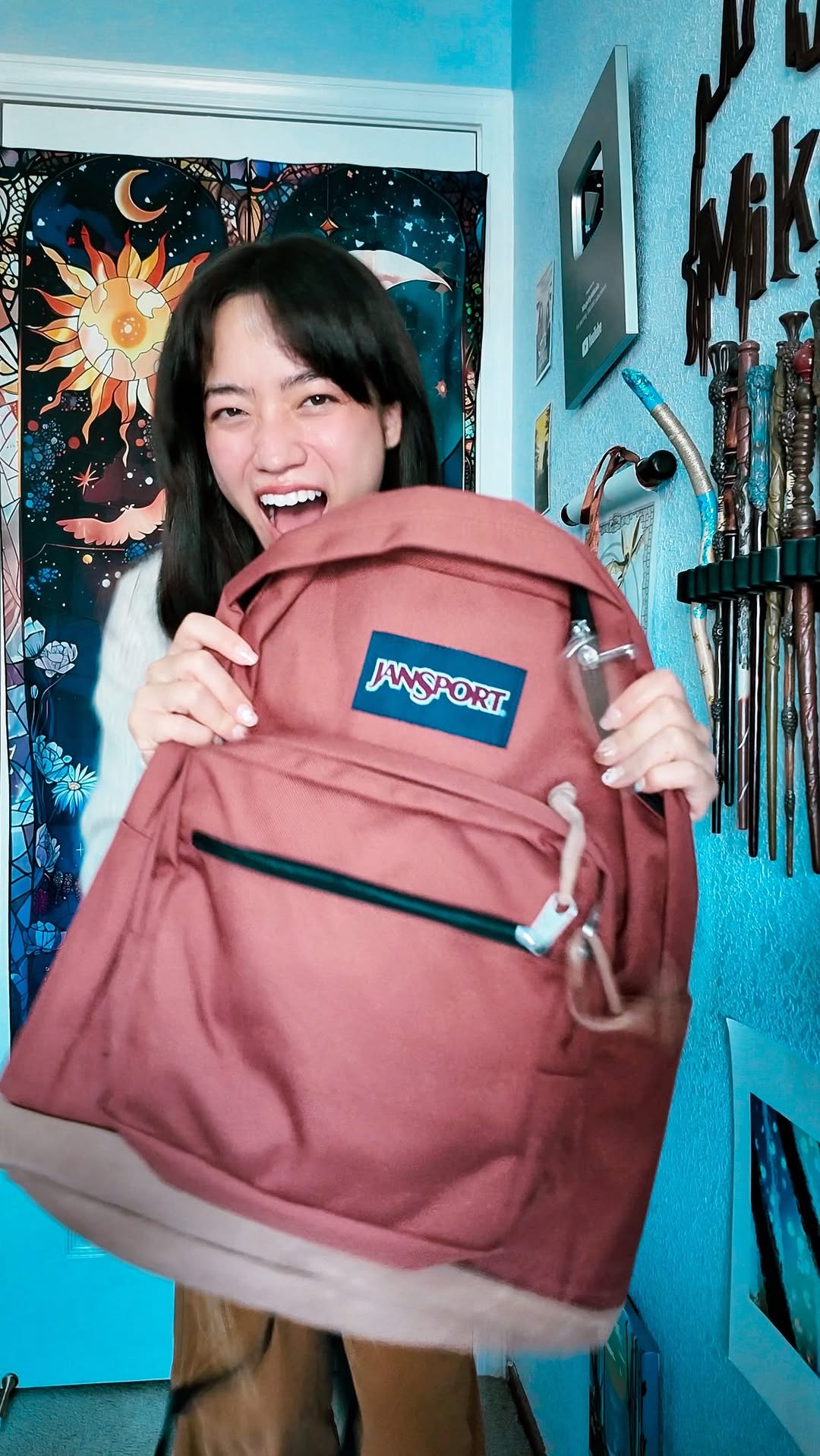 Instagram post by @magicbymikaila for JanSport. Caption reads: THIS IS THE BAG OF A KILLER BELLA ✨🎒 it’s the....
