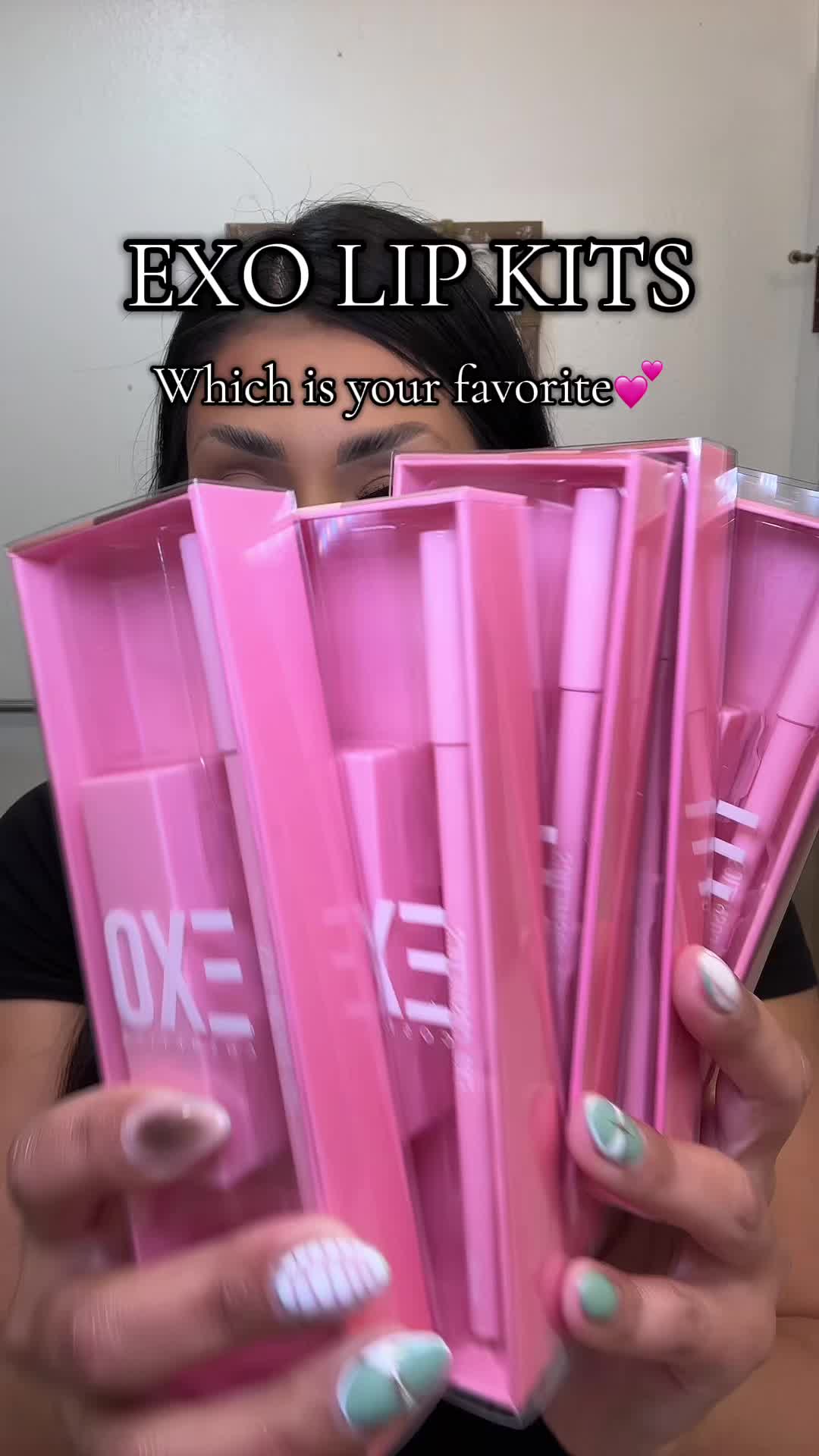 TikTok post by @yesiiii0101 for EXO Cosmetics. Caption reads: [...] which is your favorite 💕@Evettexo @EXO....