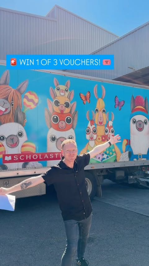 Instagram post by @mr.j.learning.space for Scholastic. Caption reads: 🚨 GIVEAWAY: WIN 1 OF 3 SCHOLASTIC VOUCHERS! 🚨....