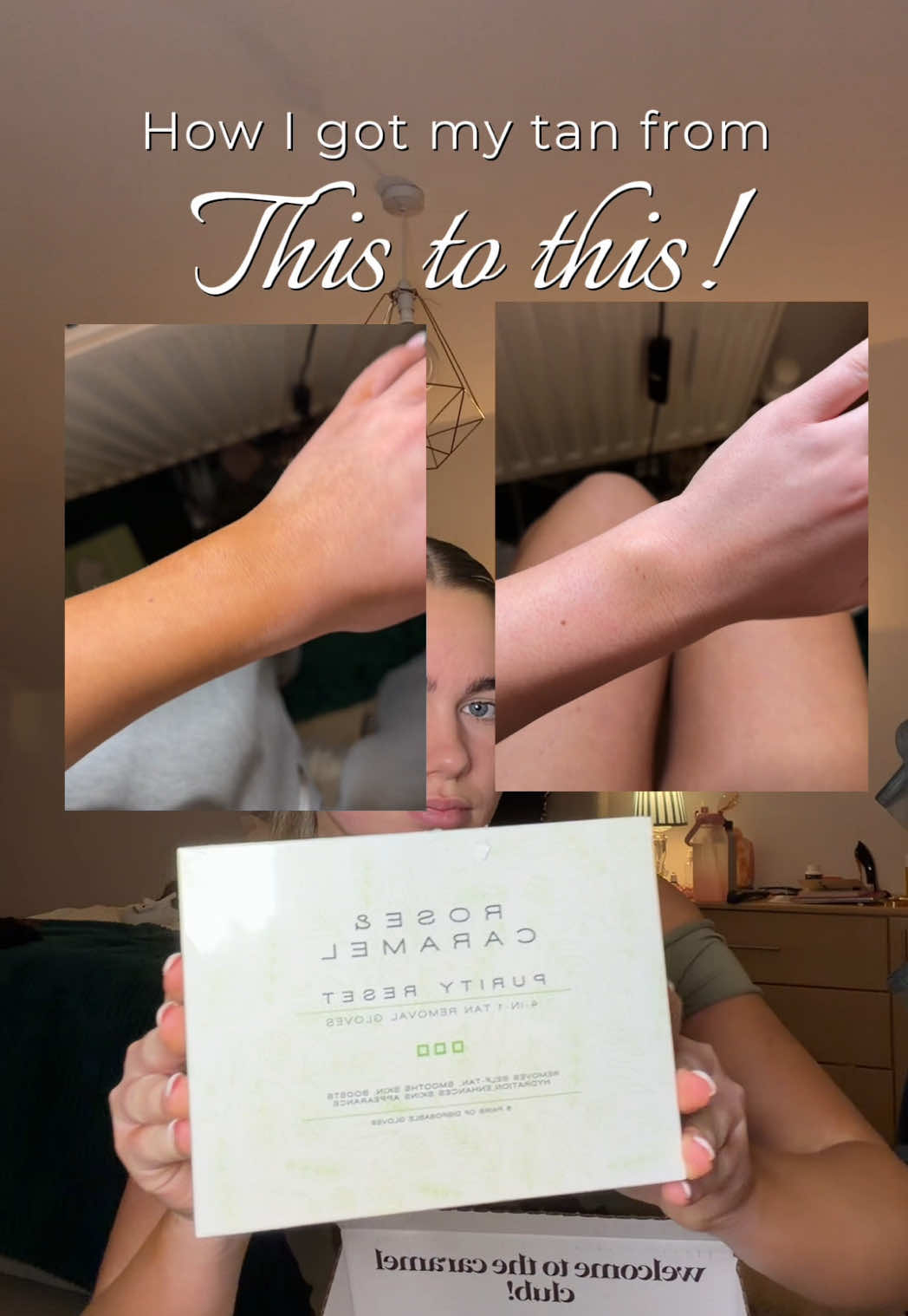 TikTok post by @ruth_bootle for Rose & Caramel. Caption reads: @Rose & Caramel reset gloves are my new fave to....