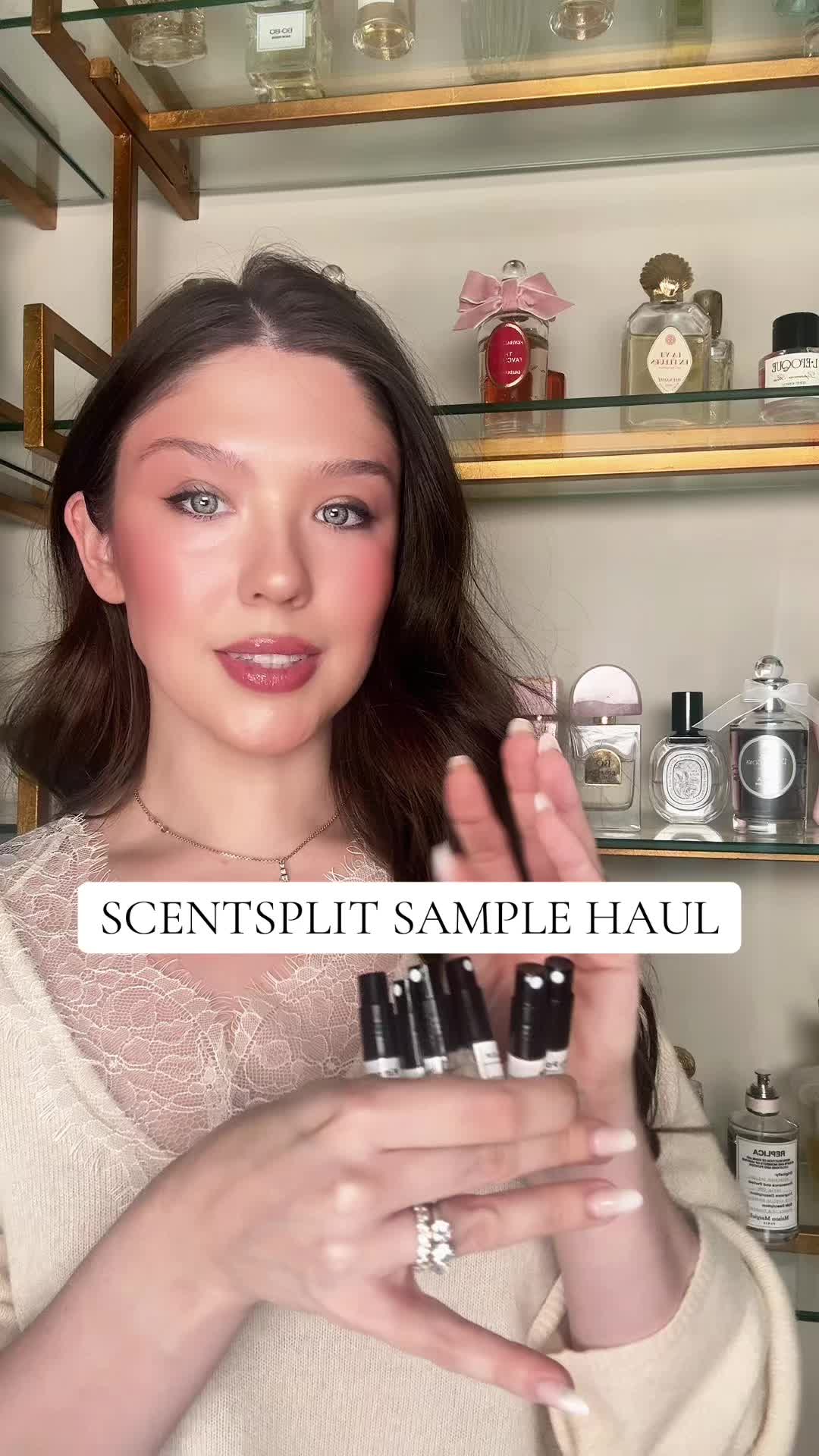 TikTok post by @aroomwithperfume for Scentsplit. Caption reads: *samples were kindly gifted from @Scent Split //....