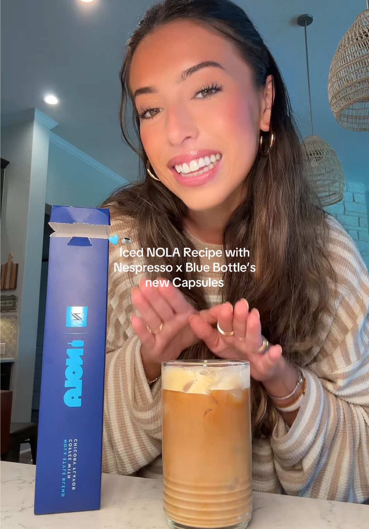 TikTok post by @aubreemaymurphy for Blue Bottle Coffee. Caption reads: [...] Nespresso Vertuo Capsules from @Blue Bottle....