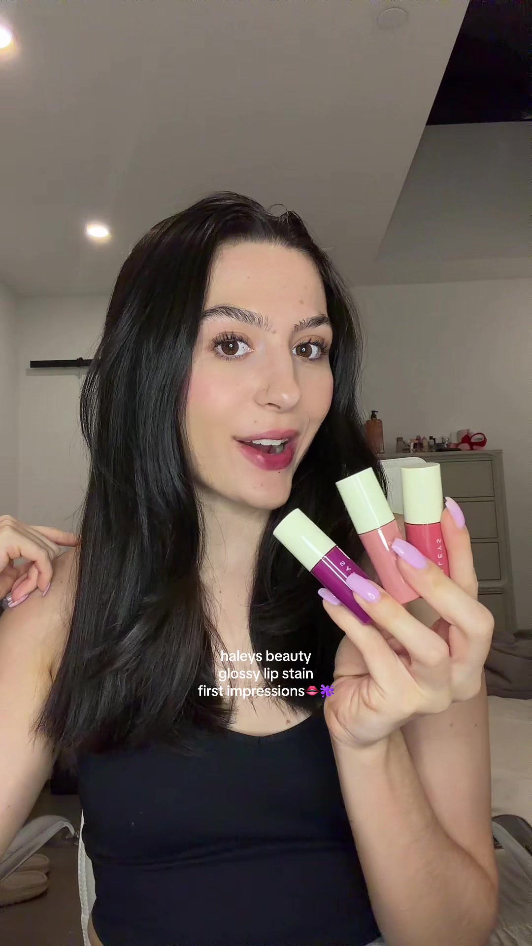 TikTok post by @alexxa_rosee for HALEYS. Caption reads: @HALEYS Beauty these stains>> loving them!🤍💋....