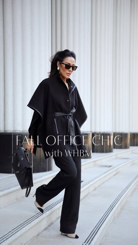 Instagram post by @lucyswhims for White House Black Market. Caption reads: Stepping into fall office style with @whbm From....
