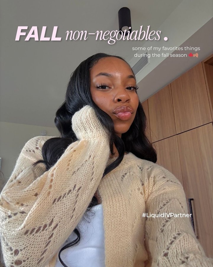 Instagram post by @officiallydaitime for Liquid IV. Caption reads: let’s get into my non-negotiables for fall aka the....