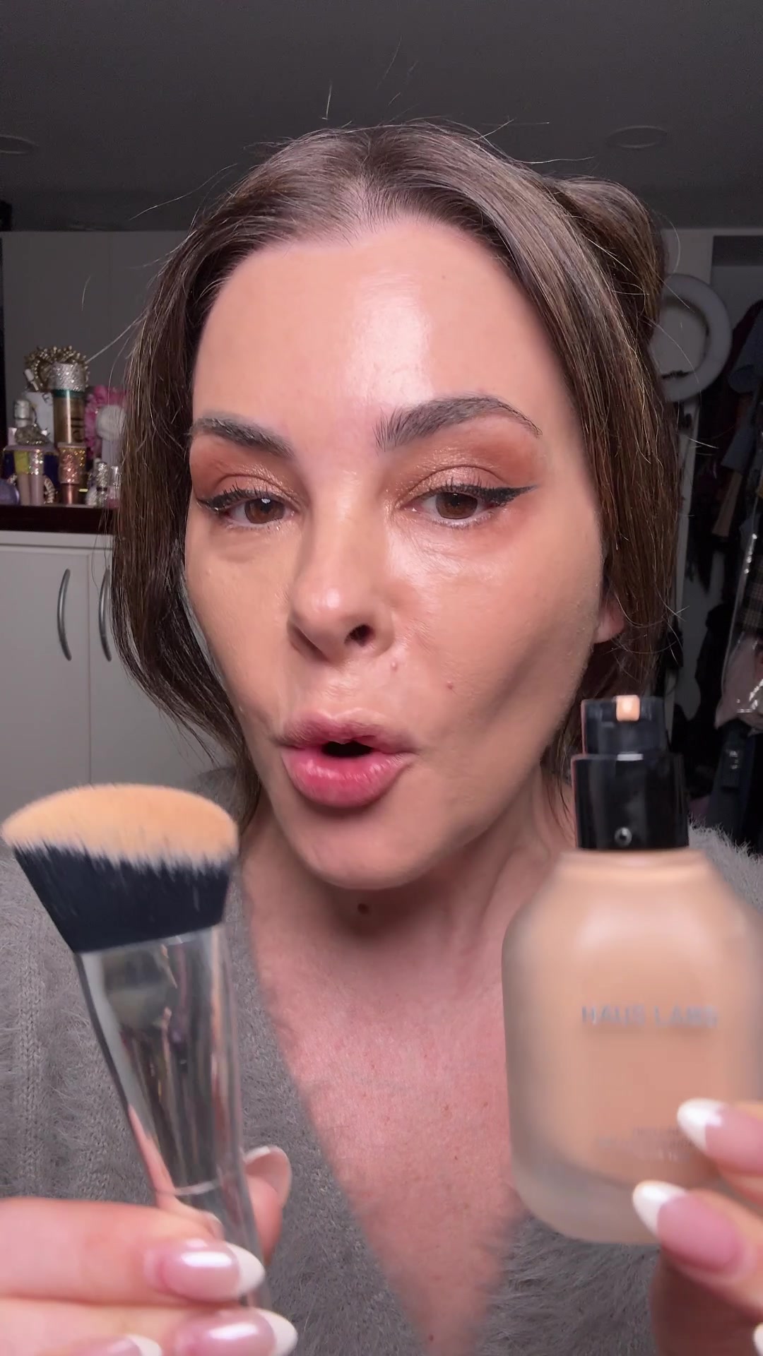 TikTok post by @ericataylor2347 for Haus Labs. Caption reads: If your foundation looks cakey, it’s not you, it’s....