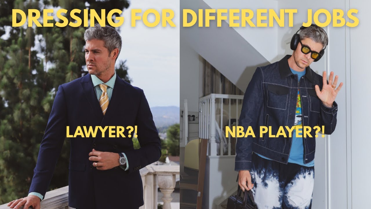 YouTube post by @ParkerYorkSmith for GRAMS28. Caption reads: how I'd dress for different jobs (lawyer, real....