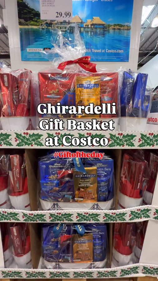 Instagram post by @costconewdeals for Ghirardelli. Caption reads: 🎁 Costco Gift of the Day ✨Day 6✨
The Holiday....
