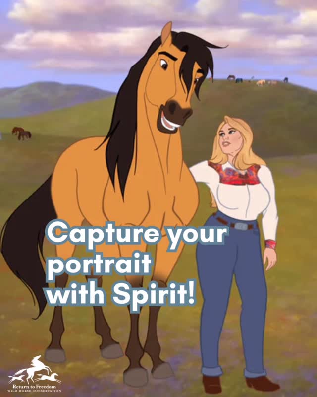 Instagram post by @spiritkiger for DreamWorks. Caption reads: Get a custom caricature of yourself with Spirit —....