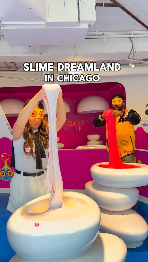 Instagram post by @windy_citychicago for Sloomoo Institute. Caption reads: [...] you go 🤍 📍Slime Dreamland at Sloomoo....