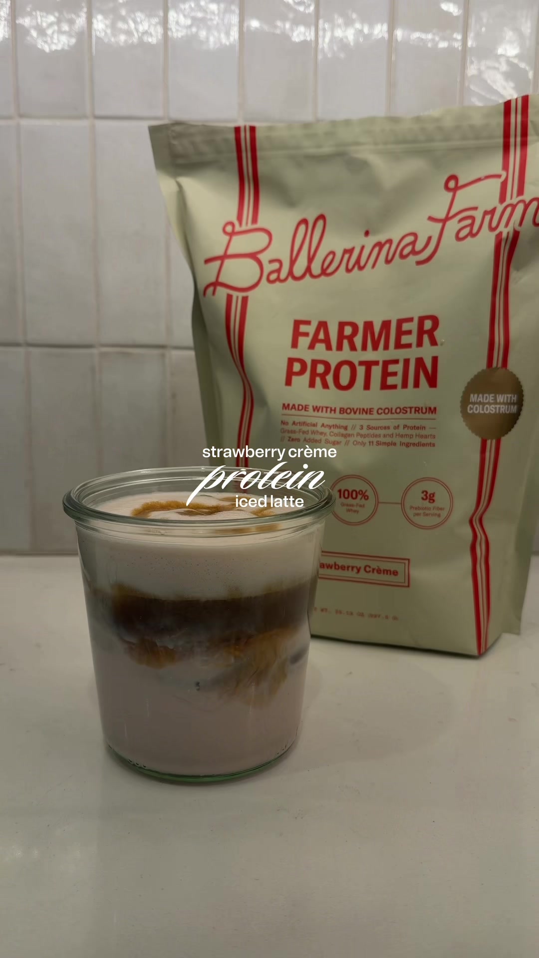 TikTok post by @emilyirlbeck for Ballerina Farm. Caption reads: this protein powder> 🍓✨🫶🏻@Ballerina Farm....